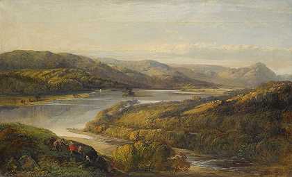 从坎布里亚拉夫里格瀑布俯瞰格拉斯米尔湖`View Of Grasmere Lake, From Loughrigg Fell, Cumbria by John Glover