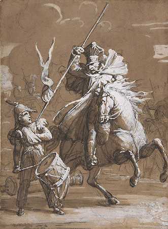 鼓手男孩遭到袭击`Drummer Boy Attacked by a Cossack (ca. 1817) by a Cossack by Jean-Victor Schnetz