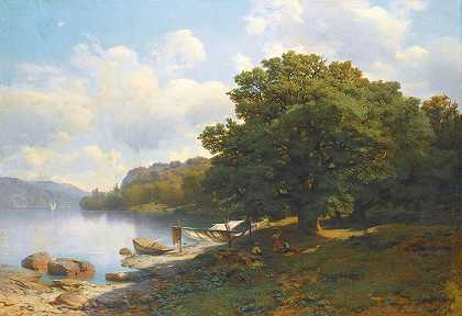 在湖岸`On The Lake Shore by Mikhail Spiridonovich Erassi