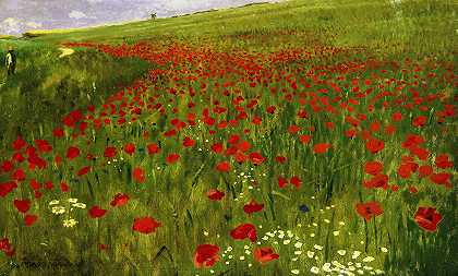 种植罂粟的草地`Meadow with Poppies (1896) by Pál Szinyei Merse
