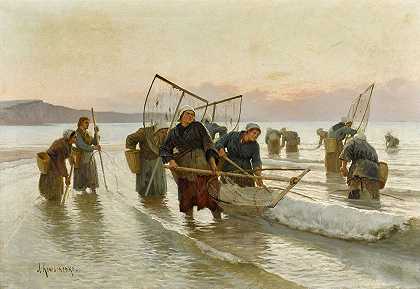 诺曼底捕虾`Prawn Fishing in Normandy by Alexei Danilovich Kivshenko