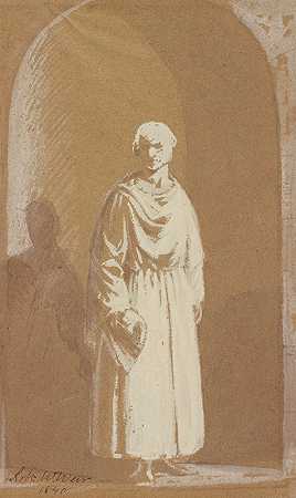 拱门上穿着长袍的人`Robed Man in an Archway (1840) by Robert Walter Weir