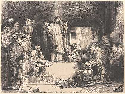 基督布道`Christ Preaching (ca. 1652) by Rembrandt van Rijn