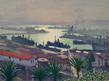 阿尔及尔，港口的黑暗天气阿加`Alger, temps sombre sur le port de lAgha (1942) by Albert Marquet
