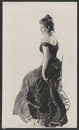 穿黑色晚礼服的女人`Woman in black evening dress (1901) by Charles Dana Gibson