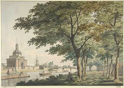 从种植园看阿姆斯特丹的缪德波特`The Muiderpoort, Amsterdam, seen from the Plantage (1771) by Hendrick Keun