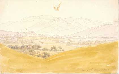 波西米亚风景与Mittelgebirge`Bohemian Landscape with the Mittelgebirge (1828) by Caspar David Friedrich