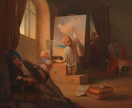 沉睡的画家`Der schlafende Maler (1841) by Josef Danhauser