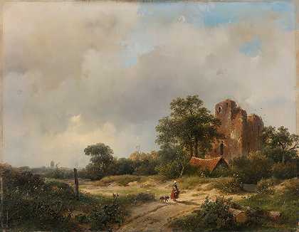 桑普特布雷德罗德城堡遗址景观`Landscape with the Ruins of Brederode Castle in Santpoort (1844) by Andreas Schelfhout