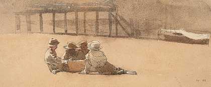 海滩上的四个男孩`Four Boys on a Beach (1873) by Winslow Homer