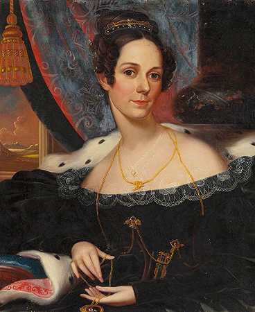 一个拿着小盒的女人的肖像（O.P.沃辛顿夫人）`Portrait of a Woman holding a Locket (Mrs. O. P. Worthington) (1836) by Robert Street