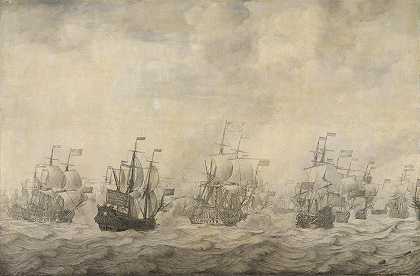 四天的插曲1666年6月11日至14日，第二次英荷战争，1665年至1667年`Episode from the Four Days Battle, 11~14 June 1666, of the Second Anglo~Dutch War, 1665~67 (1668) by Willem van de Velde the Elder