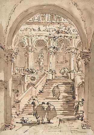 威尼斯公爵宫巨人的楼梯`The Staircase of the Giants, Ducal Palace, Venice (1712–93) by Francesco Guardi