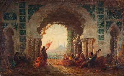 君士坦丁堡的塞莱尔，阿尔梅`Sérail à Constantinople, la danse de lalmée (1880 ~1900) by Félix Ziem