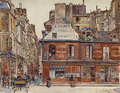 索瓦尔街，1901年从圣奥诺雷街俯瞰。第1区`La rue Sauval, vue de la rue Saint~Honoré, en 1901. 1er arrondissement (1901) by Frédéric Houbron