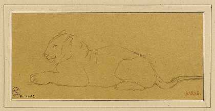左卧纵断面老虎`Tigre de profil couché à gauche (19th century) by Antoine-Louis Barye