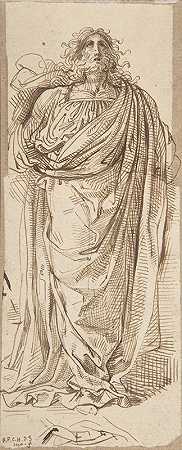 一个垂着胡子的男人抬起头来`A Draped Bearded Man Looking Up by David-Pierre Giottino Humbert de Superville