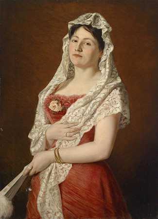 一位女士的肖像`Bildnis einer Dame (1886) by Ludwig Gloss