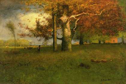初秋，蒙克莱尔`Early Autumn, Montclair (1891) by George Inness