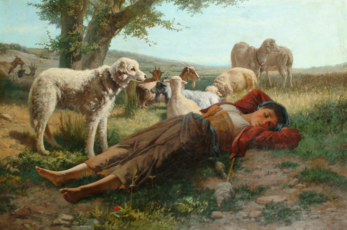 牧羊人午睡`The Goatherders Siesta (Circa 1900) by Carlo Ademollo