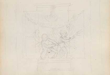 两只翅膀的普蒂为棕榈树、厄洛斯和安特罗斯而战`Two Winged Putti Fighting for the Palm, Eros and Anteros (1787) by John Flaxman