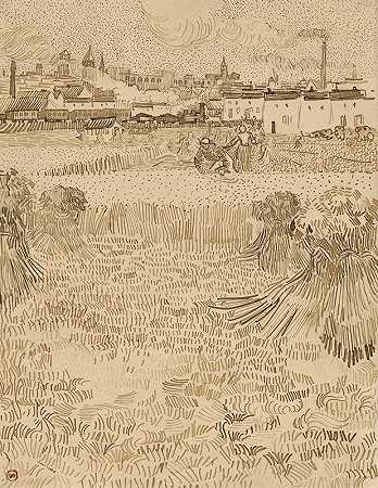 阿尔勒从麦田看`Arles; View from the Wheatfields (1888) by Vincent van Gogh