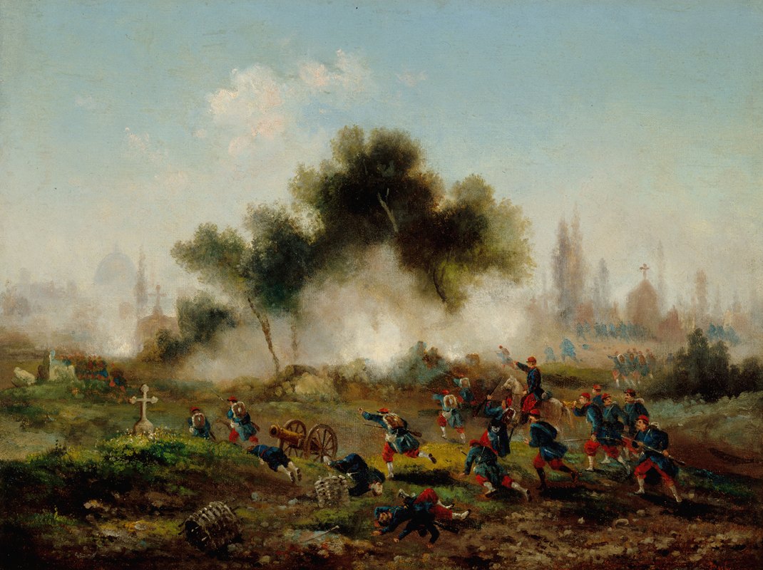 攻击正规军的墓地，1871年5月`Assaut dun cimetière par les troupes régulières, mai 1871 (1871) by Gustave Boulanger