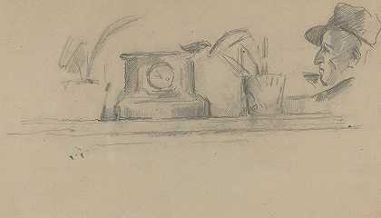 艺术家s的父亲和壁炉架上的物品（verso）`The Artists Father and Objects on a Mantel (verso) (1877~1881) by Paul Cézanne