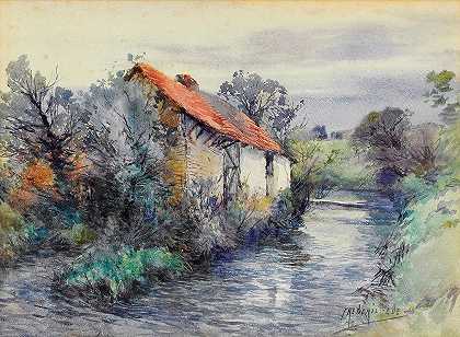 别墅景观`Landscape with Cottage by Frederic Charles Vipond Ede