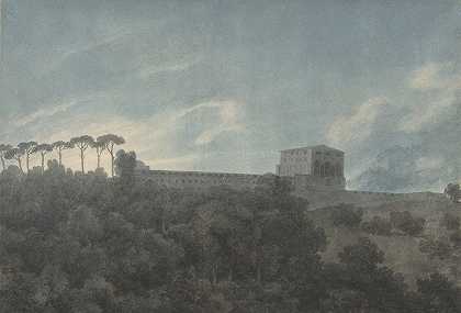 罗马贾尼库姆的兰特别墅景观`View of the Villa Lante on the Janiculum in Rome (1782–83) by John Robert Cozens