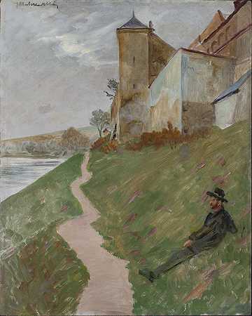 在诺伯丁修道院的山上`At the hill of the Norbertines’ monastery (1910) by Jacek Malczewski
