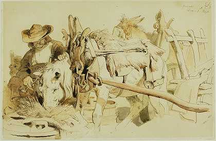 在日内瓦，一位农民正在喂他的小马`A Farmer Feeding his Pony in Geneva (1840) by Sir Edwin Henry Landseer