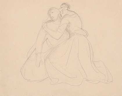 《圣母玛利亚和抹大拉的玛利亚》组图安葬`Sketch of the figure to the group of the Virgin Mary and Mary Magdalene to the painting Entombment (1850) by Józef Simmler