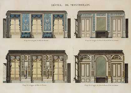 蒙托龙Hôtel de Montholon沙龙的纵剖面和横剖面图`Longitudinal and Cross Sections of the Salons of the Hôtel de Montholon (1785–86) by Jean Jacques Lequeu