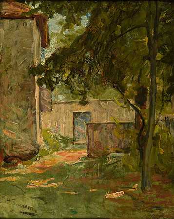 Morestel（Isère）通往Vézéronce的农场入口`Entrée de ferme à Vézéronce par Morestel (Isère) (1896) by Eugène Baudin