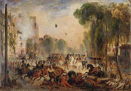1835年7月28日，圣殿大道Fieschi爆炸案`Lattentat de Fieschi, boulevard du Temple, 28 juillet 1835 (1835) by François-Gabriel-Guillaume Lépaulle
