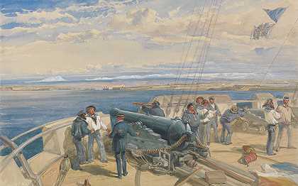 1855年2月，西顿号H.M.S.甲板上的素描`Sebastopol from the Sea, Sketched from the Deck of H. M. S. Sidon, Feb. 1855 (1855) by William Simpson