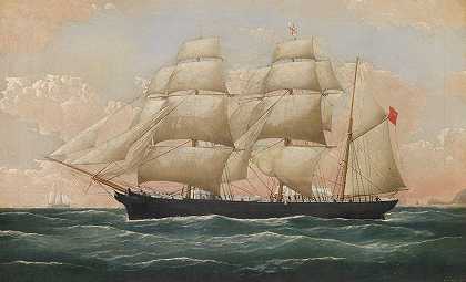 英国树皮玛丽·埃文斯悬崖边`Englische Bark Mary Evans vor Steilküste (1879) by Frederick J. Tudgay