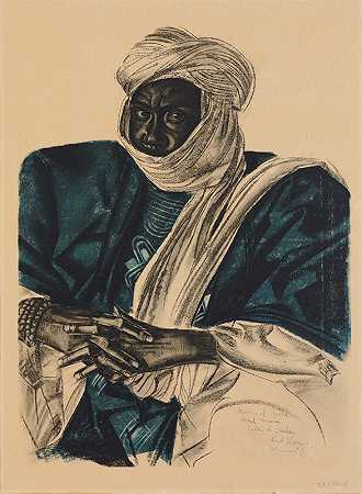 穆罕默德·萨利克，乌达伊苏丹杜德穆拉。拉米堡`Mohamed Salek, dit Doud Moura, Sultan du Ouadai. Fort Lamy (1931) by Alexander Evgenievich Yakovlev