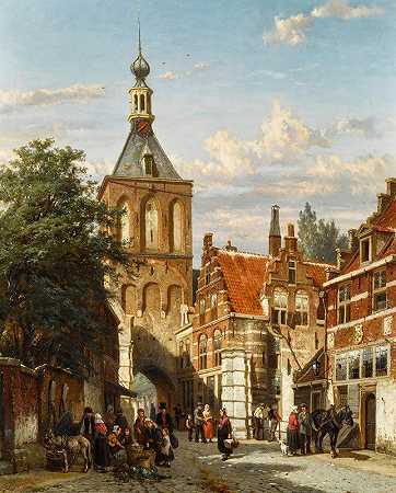 内门&#160库伦伯格`The Binnenpoort, Culemborg (1865) by Cornelis Springer