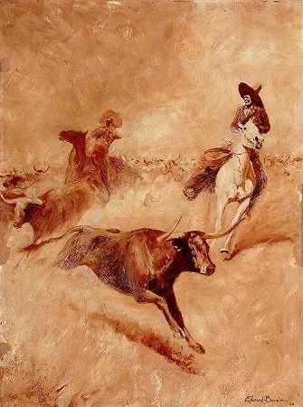 西部场景`Western Scene (1905) by Edward Borein