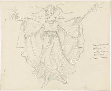 张开双臂跳舞的年轻女子`Dansende jonge vrouw, met uitgestrekte armen (1869 ~ 1925) by Antoon Derkinderen