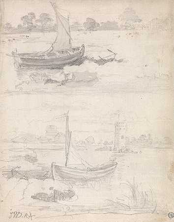 对河边船只的研究`Studies of Boats on a Riverside by James Ward