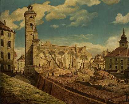 华沙伯纳德姐妹教会的解散`Demoliition of the church of the Bernardine Sisters in Warsaw (circa 1843) by Marcin Zaleski
