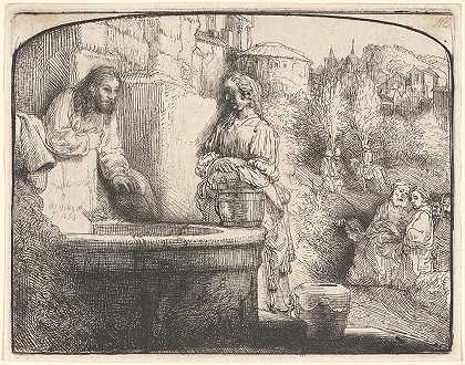 基督和撒玛利亚的女人`Christ and the Woman of Samaria (1658) by Rembrandt van Rijn