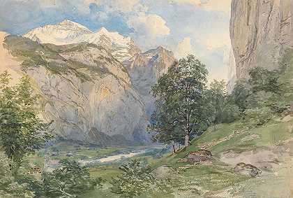 洛特布伦南山谷和少女峰`The Lauterbrunnen valley with Jungfrau by Josef Höger