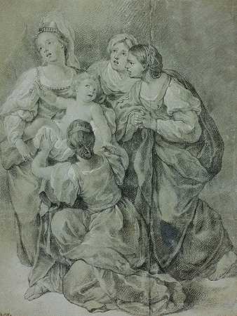 四人小组妇女和儿童`Group of Four Women and Child by After Domenichino
