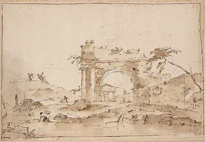 罗马废墟随想曲`Capriccio with Roman Ruins (18th century) by Francesco Guardi
