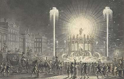 烟花城市广场`City Square with Fireworks (ca. 1796) by Dirk Langendijk