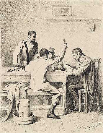 打牌的士兵`Soldaten beim Kartenspiel (1880) by Friedrich Friedländer